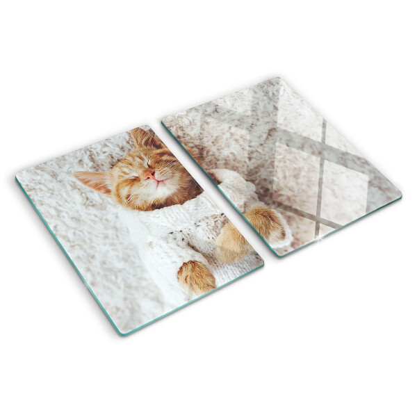 Schneidebrett mit einem Motiv eines süßen Kätzchens im Pullover