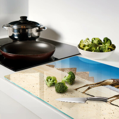 Schneidebrett Glas mit Motiv aus Pyramiden und einem Kamel in der Wüste