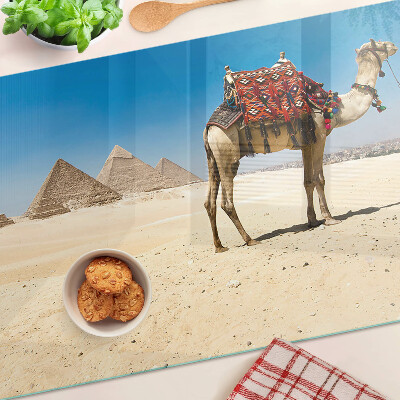Schneidebrett Glas mit Motiv aus Pyramiden und einem Kamel in der Wüste