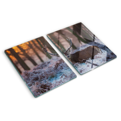 Glas schneidebrett Hirsche im Winterwald