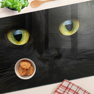 Schneidebrett mit Motiv einer schwarzen Katze mit grünen Augen