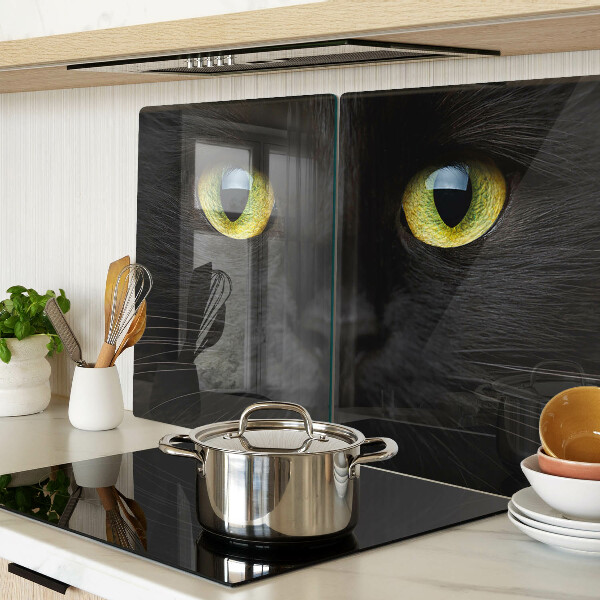 Schneidebrett mit Motiv einer schwarzen Katze mit grünen Augen