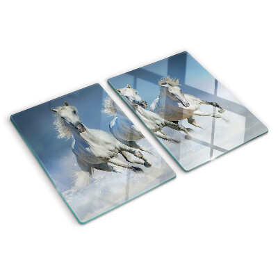 Schneidebrett mit Motiv galoppierender weißer Pferde