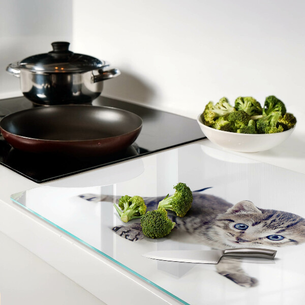 Schneidebrett glas Kätzchen mit blauen Augen