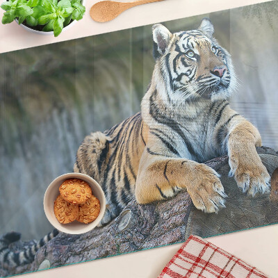 Schneidebrett glas Tiger auf einem Baumstamm