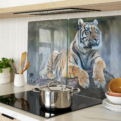 Schneidebrett glas Tiger auf einem Baumstamm