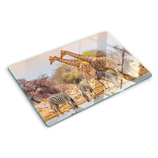 Glas schneidebrett Zebras und Giraffen in ihrem natürlichen Lebensraum