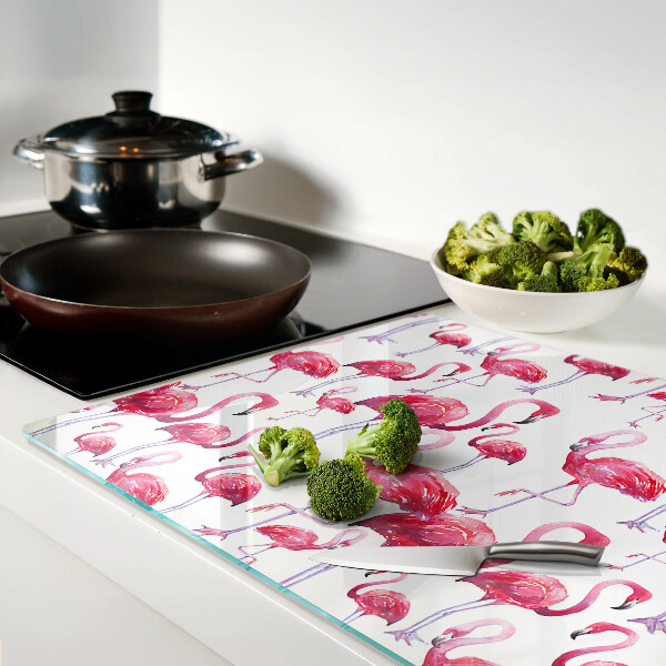 Schneidebrett mit Flamingo-Motiv vor weißem Hintergrund