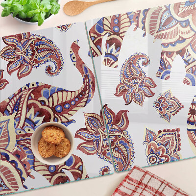 Glas Schneidebrett mit Paisley-Motiv und Blumenmuster