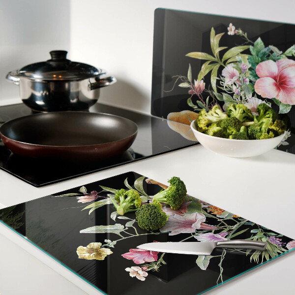 Schneidebrett mit Blumen- und Vogelmotiv