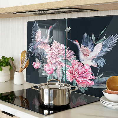 Schneidebrett Glas mit Blumen- und Vogelmotiv