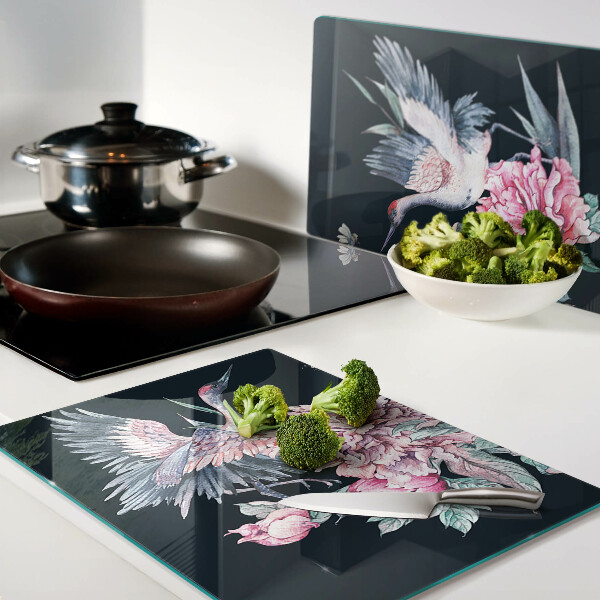 Schneidebrett glas Blumen und Vögel