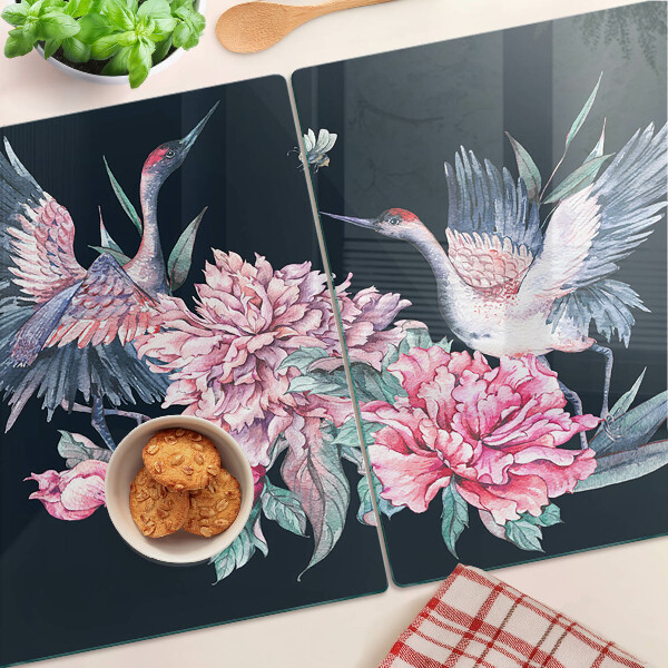 Schneidebrett glas Blumen und Vögel