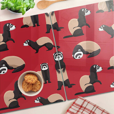 Glas schneidebrett Frettchen auf rotem Hintergrund