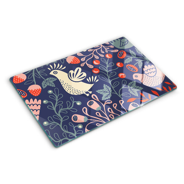 Schneidebrett glas Vögel und Früchte im Volksstil