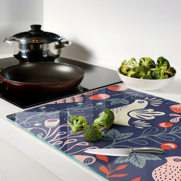 Schneidebrett glas Vögel und Früchte im Volksstil