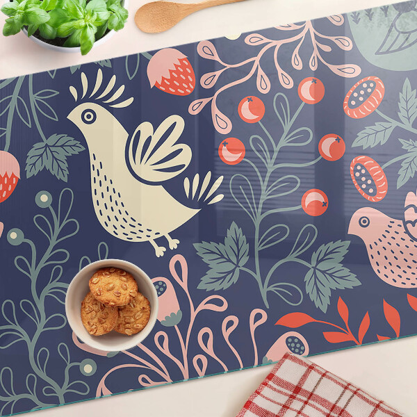 Schneidebrett glas Vögel und Früchte im Volksstil