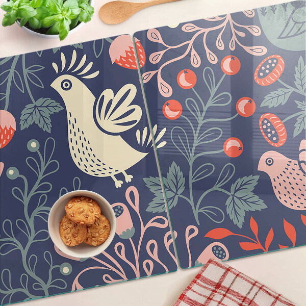 Schneidebrett glas Vögel und Früchte im Volksstil