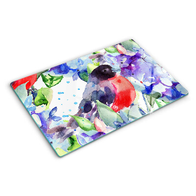 Glas schneidebrett Ein Vogel vor einem Blumenhintergrund