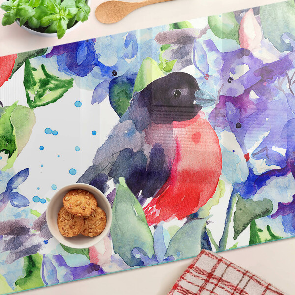 Glas schneidebrett Ein Vogel vor einem Blumenhintergrund