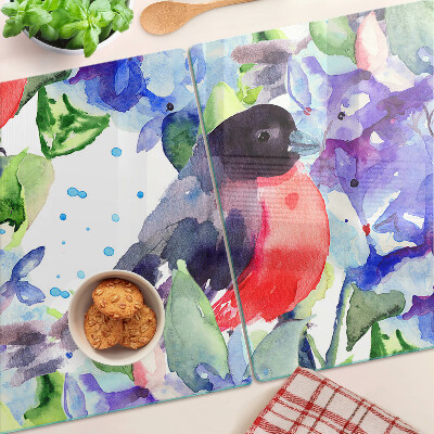 Glas schneidebrett Ein Vogel vor einem Blumenhintergrund
