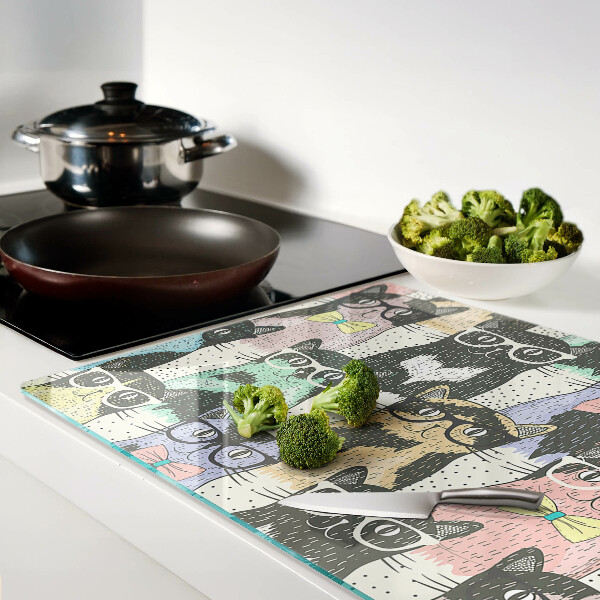 Schneidebrett mit Motiv von Katzen mit Brille