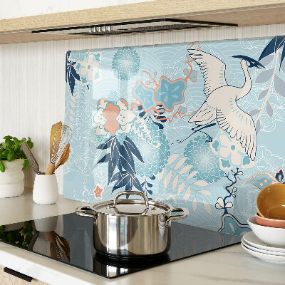 Glas-Schneidebrett mit Blumen- und Vogelmotiv im orientalischen Stil