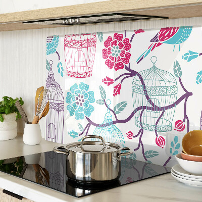 Schneidebrett mit Vogel- und Blumenmotiv