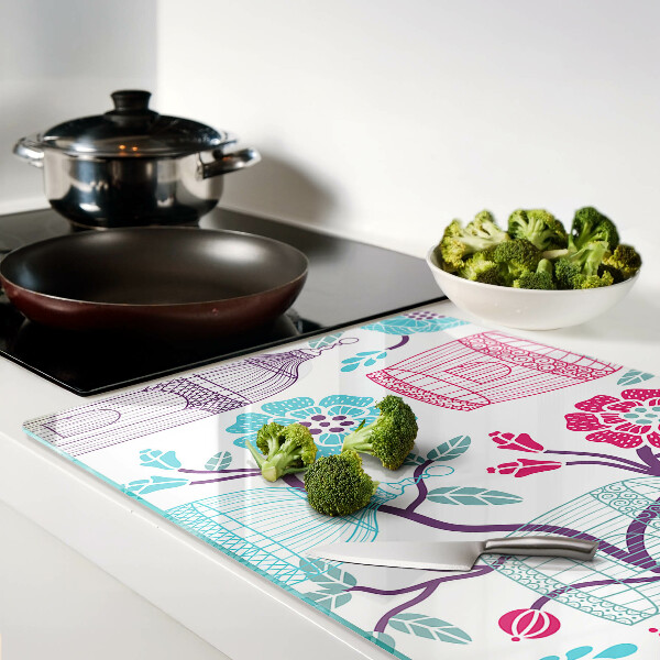 Schneidebrett mit Vogel- und Blumenmotiv