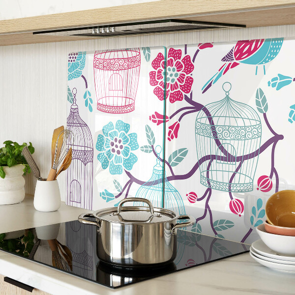 Schneidebrett mit Vogel- und Blumenmotiv