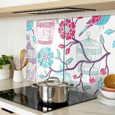 Schneidebrett mit Vogel- und Blumenmotiv