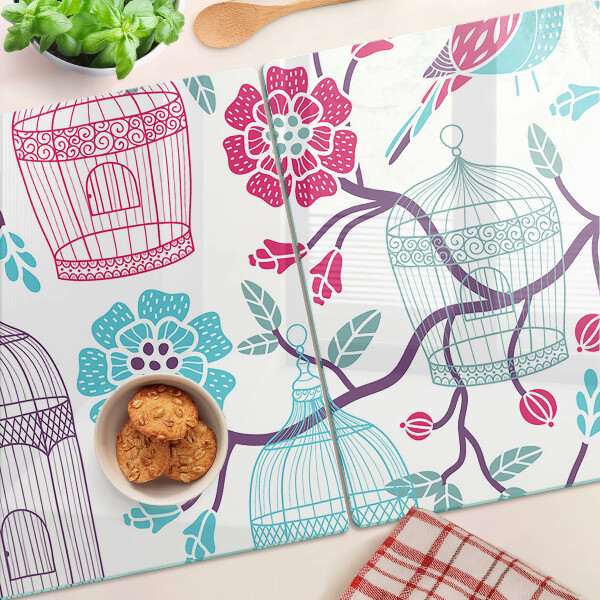 Schneidebrett mit Vogel- und Blumenmotiv