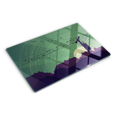 Glas schneidebrett Vögel auf Stromleitungen