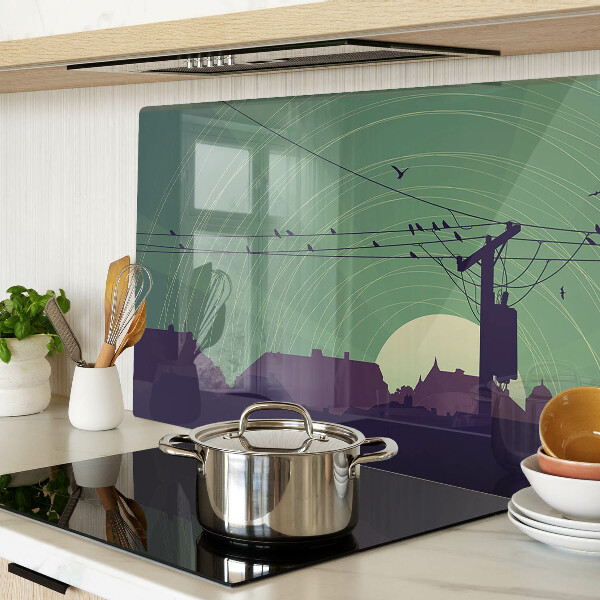 Glas schneidebrett mit Motiv von Vögeln auf Stromleitungen