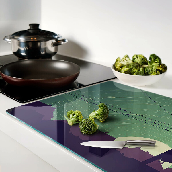 Glas schneidebrett mit Motiv von Vögeln auf Stromleitungen