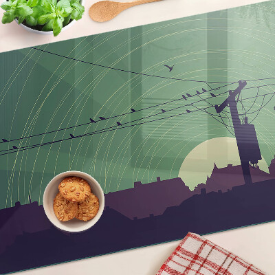 Glas schneidebrett mit Motiv von Vögeln auf Stromleitungen