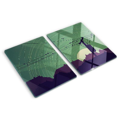 Glas schneidebrett mit Motiv von Vögeln auf Stromleitungen