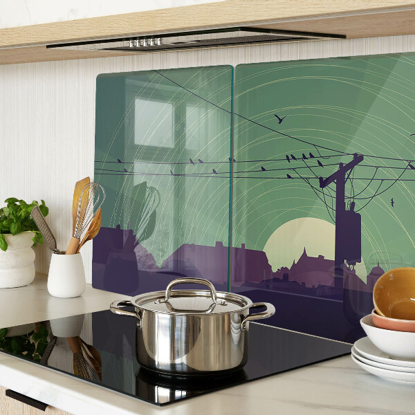 Glas schneidebrett mit Motiv von Vögeln auf Stromleitungen