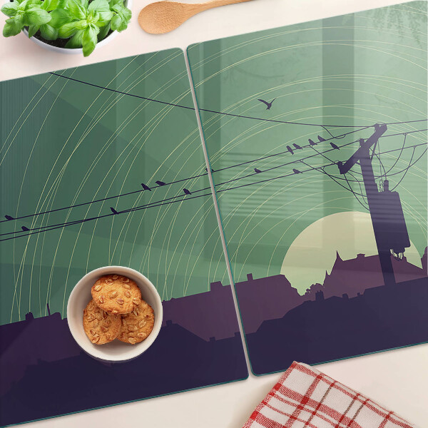 Glas schneidebrett mit Motiv von Vögeln auf Stromleitungen