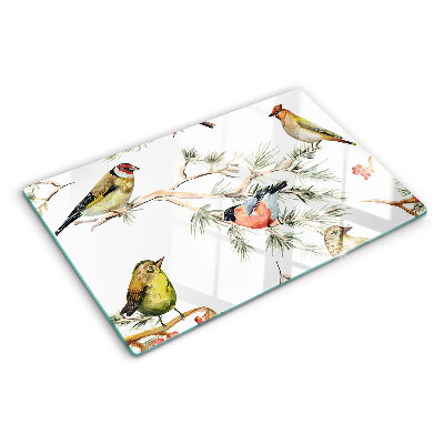 Schneidebrett glas Vögel auf fruchttragenden Zweigen