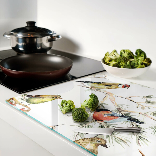 Schneidebrett glas Vögel auf fruchttragenden Zweigen