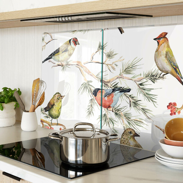 Schneidebrett glas Vögel auf fruchttragenden Zweigen