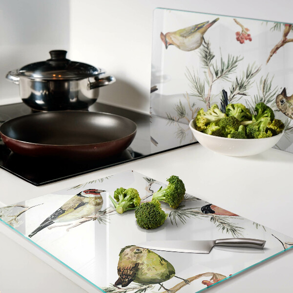 Schneidebrett glas Vögel auf fruchttragenden Zweigen