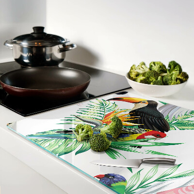 Schneidebrett Tropische Vögel und Blätter