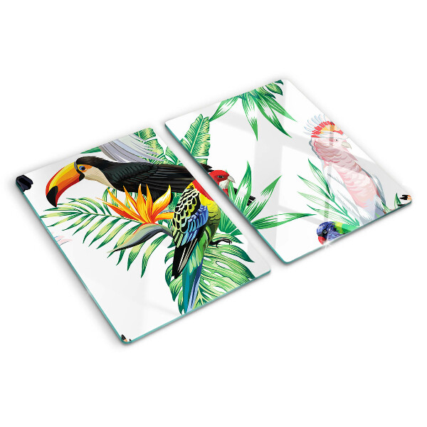 Schneidebrett Tropische Vögel und Blätter