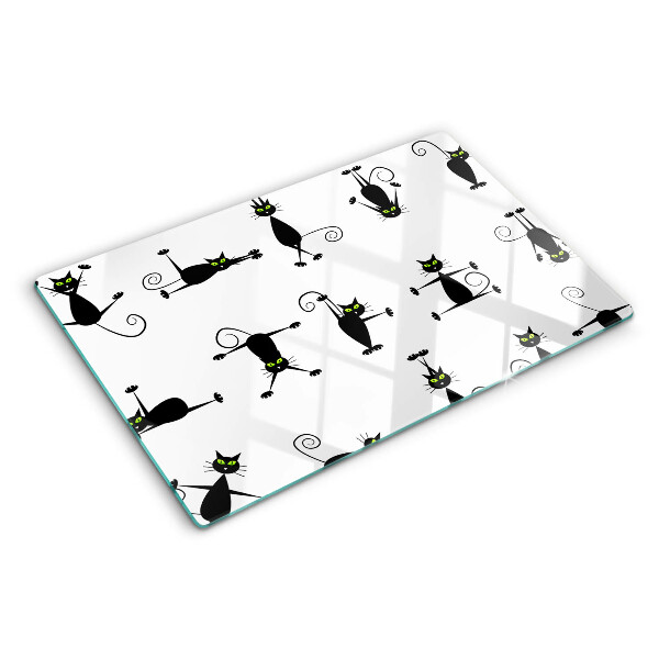 Schneidebrett Glas mit schwarzem Katzenmotiv und grünen Augen