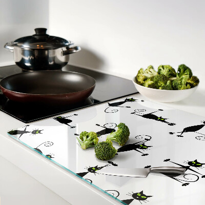 Schneidebrett Glas mit schwarzem Katzenmotiv und grünen Augen