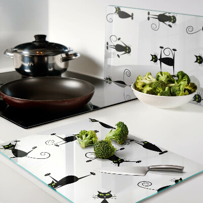 Schneidebrett Glas mit schwarzem Katzenmotiv und grünen Augen