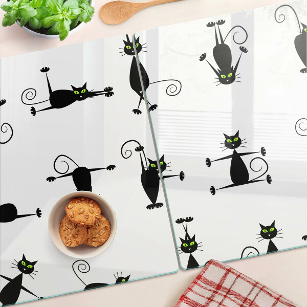 Schneidebrett Glas mit schwarzem Katzenmotiv und grünen Augen