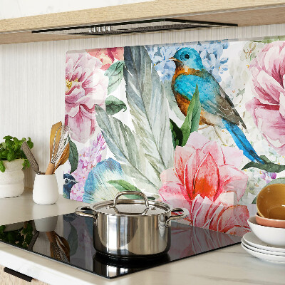 Glas schneidebrett Blumen und Vögel in Aquarell